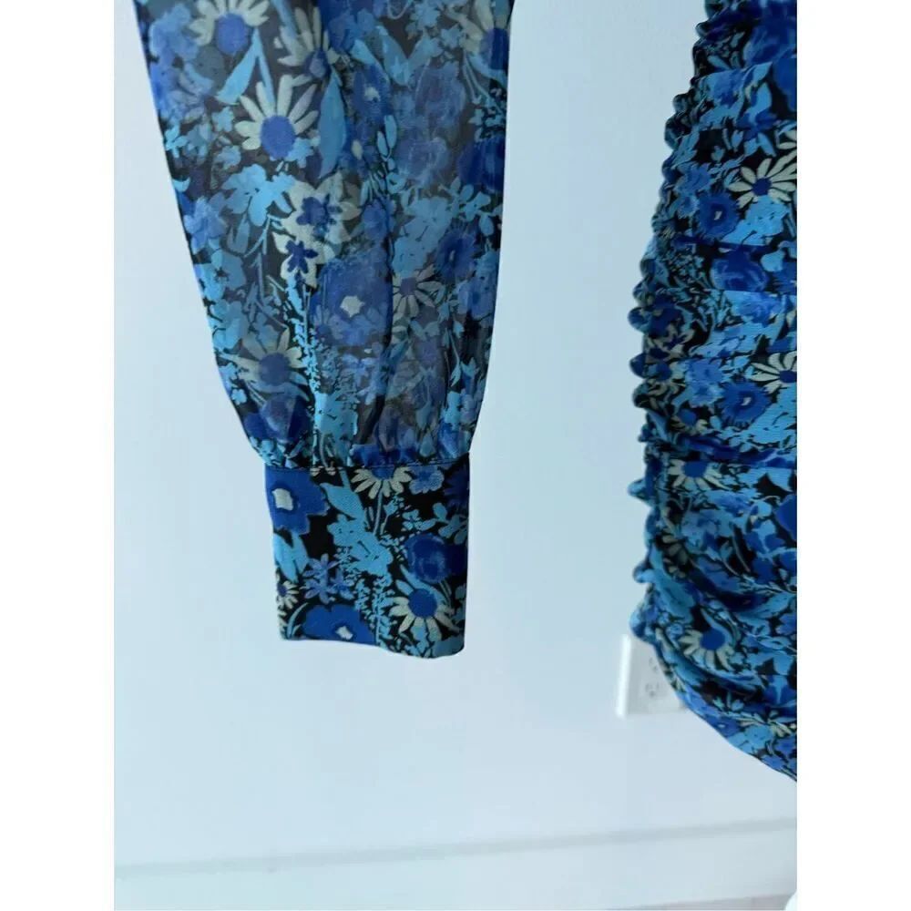 🦋 ZARA Blogger Favorite Draped Romantic Ruffle Ruching Keyhole Floral Mini Dress - Picture 15 of 15